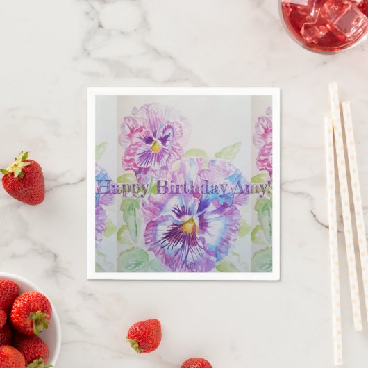 Paarse Shabby Pansy Waterverf Serviette Napkins Servet (Insitu)