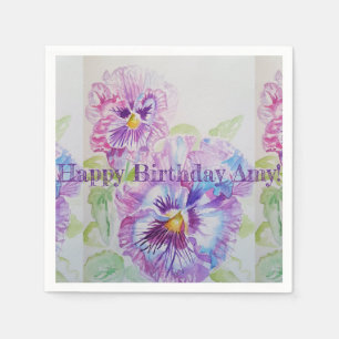 Paarse Shabby Pansy Waterverf Serviette Napkins Servet