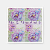 Paarse Shabby Pansy Waterverf Serviette Napkins Servet (Voorkant)