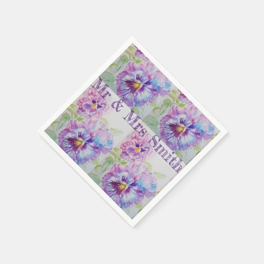 Paarse Shabby Pansy Waterverf Serviette Napkins Servet (Hoek)