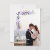Paarse Shades Flowers & Branches Foto Wedding Bedankkaart (Voorkant)