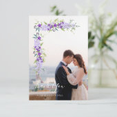 Paarse Shades Flowers & Branches Foto Wedding Bedankkaart (Staand voorkant)