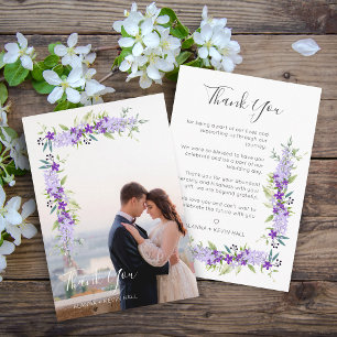 Paarse Shades Flowers & Branches Foto Wedding Bedankkaart