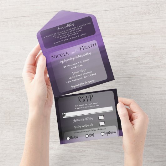 Paarse Shades Waterverf Minimale Moderne Bieden All In One Uitnodiging (Afscheurbaar)