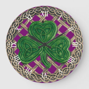 Paarse Shamrock & Celtic Knots Roman Numeral Clock Grote Klok