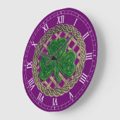 Paarse Shamrock & Celtic Knots Roman Numeral Clock Grote Klok (Hoek)