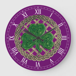 Paarse Shamrock & Celtic Knots Roman Numeral Clock Grote Klok