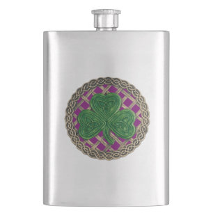 Paarse shamrock on Celtic Knots Flask Flacon