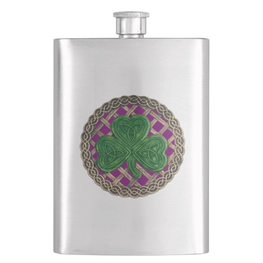 Paarse shamrock on Celtic Knots Flask Flacon (Voorkant)