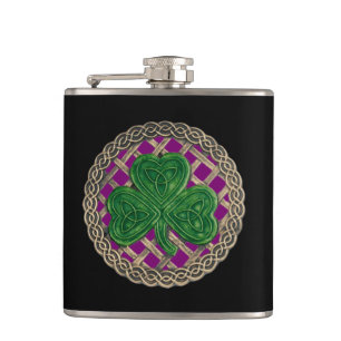 Paarse shamrock on Celtic Knots Flask Heupfles