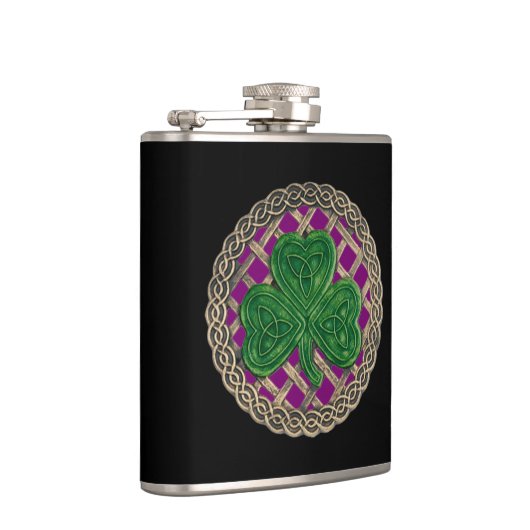 Paarse shamrock on Celtic Knots Flask Heupfles (Rechts)