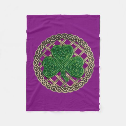 Paarse shamrock on Celtic Knots fleece Blanket Deken (Voorkant)
