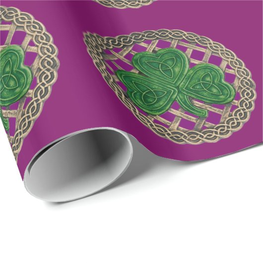 Paarse Shamrock op Keltische knopen inpakpapier (Rol Hoek)