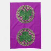 Paarse Shamrock op Keltische knopen keukenhanddoek (Verticaal)