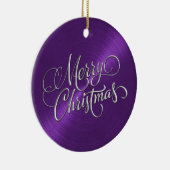 Paarse Sheen en Silver Merry Kerstmis Keramisch Ornament (Rechts)