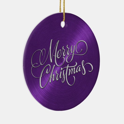 Paarse Sheen en Silver Merry Kerstmis Keramisch Ornament (Rechts)
