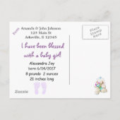  Paarse "Shes Here" Baby Geboorte Aankondiging (Achterkant)