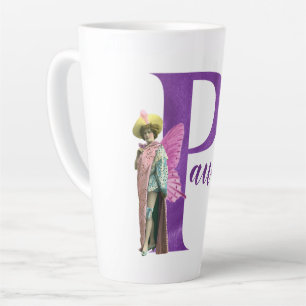 Paarse Shimmer Illustrated Letter P Latte Mok