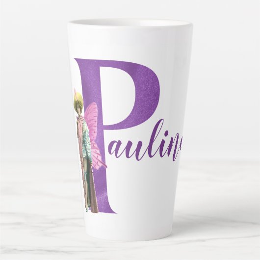 Paarse Shimmer Illustrated Letter P Latte Mok (Voorkant)