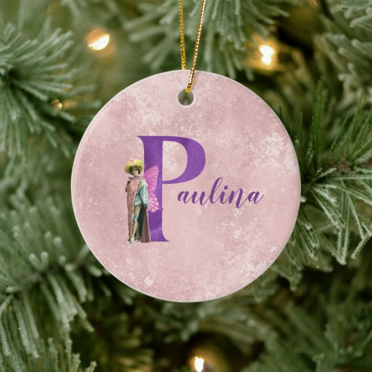 Paarse Shimmer Illustratieve letter P Naam toevoeg Keramisch Ornament (Boom)