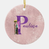 Paarse Shimmer Illustratieve letter P Naam toevoeg Keramisch Ornament (Voorkant)