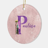 Paarse Shimmer Illustratieve letter P Naam toevoeg Keramisch Ornament (Links)
