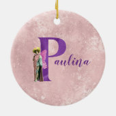 Paarse Shimmer Illustratieve letter P Naam toevoeg Keramisch Ornament (Achterkant)