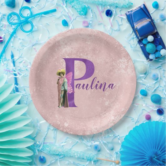 Paarse Shimmer Illustratieve letter P Naam toevoeg Papieren Bordje (Feest)