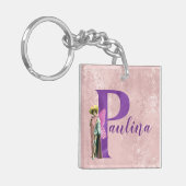 Paarse Shimmer Illustratieve letter P Naam toevoeg Sleutelhanger (Voorkant Links)