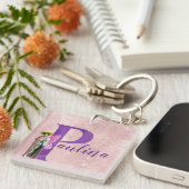 Paarse Shimmer Illustratieve letter P Naam toevoeg Sleutelhanger (Voorkant Rechts)