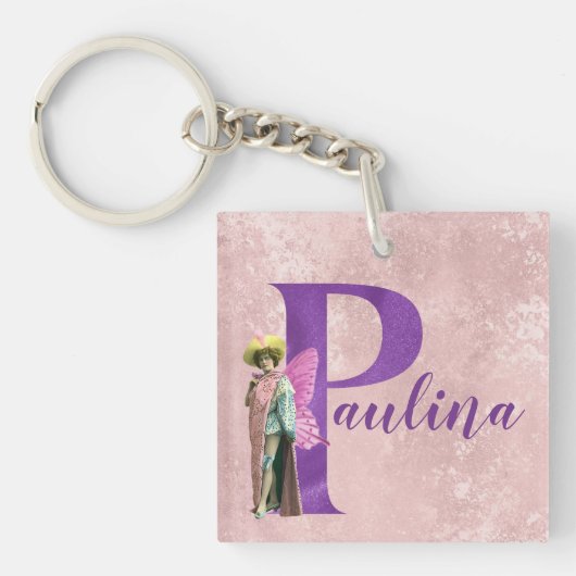 Paarse Shimmer Illustratieve letter P Naam toevoeg Sleutelhanger (Voorkant)