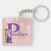 Paarse Shimmer Illustratieve letter P Naam toevoeg Sleutelhanger (Achterkant)