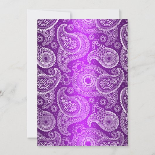Paarse Shimmer Satin & Paisley Wedding Invitation Kaart (Voorkant)