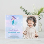 Paarse Shine Mermaid verjaardagsuitnodigingen Kaart (Staand voorkant)