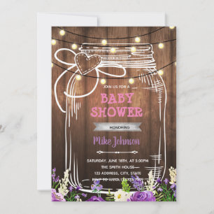 Paarse shower mason jar verjaardagsuitnodiging kaart