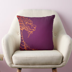 Paarse Sierkussen met kleurrijke Dragon Print