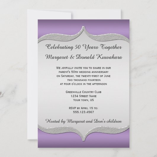 Paarse Sierlijke Zilveren Lijst 25e Verjaardag Kaart (Voorkant)