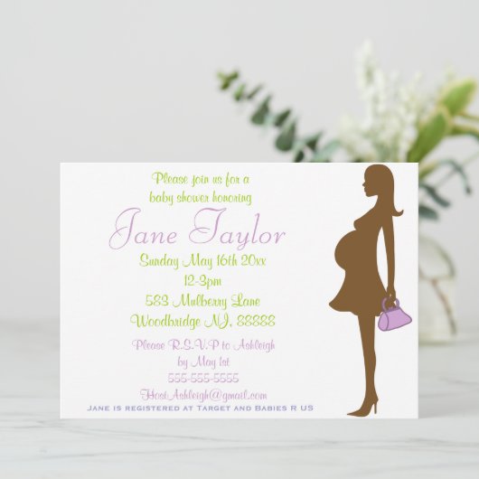 Paarse Silhouette Baby Douche Uitnodigingen (Staand voorkant)