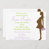 Paarse Silhouette Baby Douche Uitnodigingen (Voorkant / Achterkant)