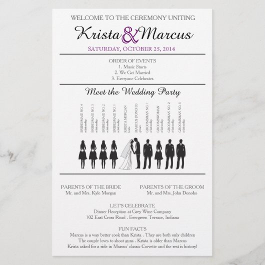Paarse Silhouettes Wedding Program Flyer (Voorkant)