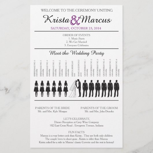 Paarse Silhouettes Wedding Program Flyer (Voorkant)