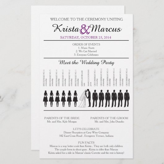 Paarse Silhouettes Wedding Program Flyer (Voorkant / Achterkant)