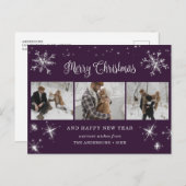 Paarse Silver 3 Foto Merry Kerstmis Briefkaarten (Voorkant / Achterkant)
