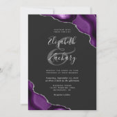 Paarse Silver Agate Corners Dark Wedding Invite Kaart (Voorkant)