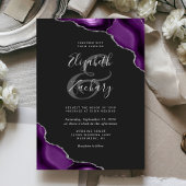 Paarse Silver Agate Corners Dark Wedding Invite Kaart