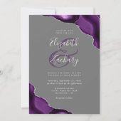 Paarse Silver Agate Corners Gray Wedding Kaart (Voorkant)