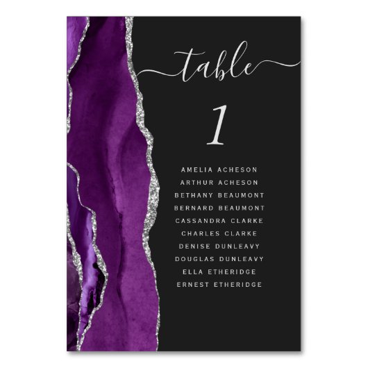 Paarse Silver Agate Dark Wedding Kaart (Voorkant)