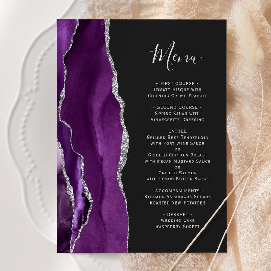 Paarse Silver Agate Dark Wedding Menu