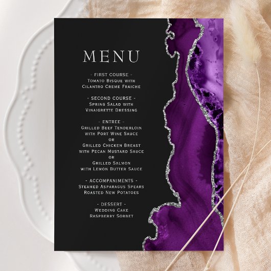 Paarse Silver Agate Dark Wedding Menu