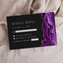 Paarse Silver Agate Dark Wedding RSVP Kaartje